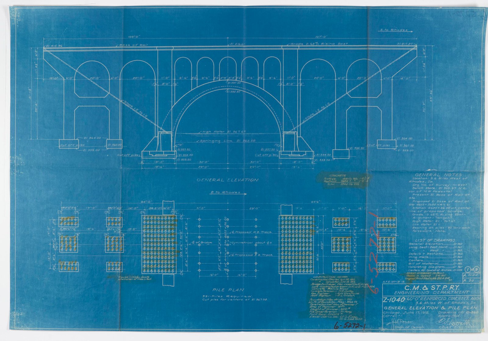 Blueprint of bridge.  Courtesy of Milwaukee Road Archives at the Milwaukee Public Library